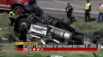 Greyhound bus-truck crash; 7 dead