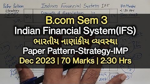 Indian Financial System (IFS) | Paper Pattern-Strategy-IMP | B.com Sem 3 | Dec 2023