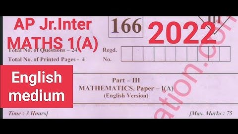 AP Jr.Intermediate MATHEMATICS 1(A) PAPER 2022||important model paper||English medium||