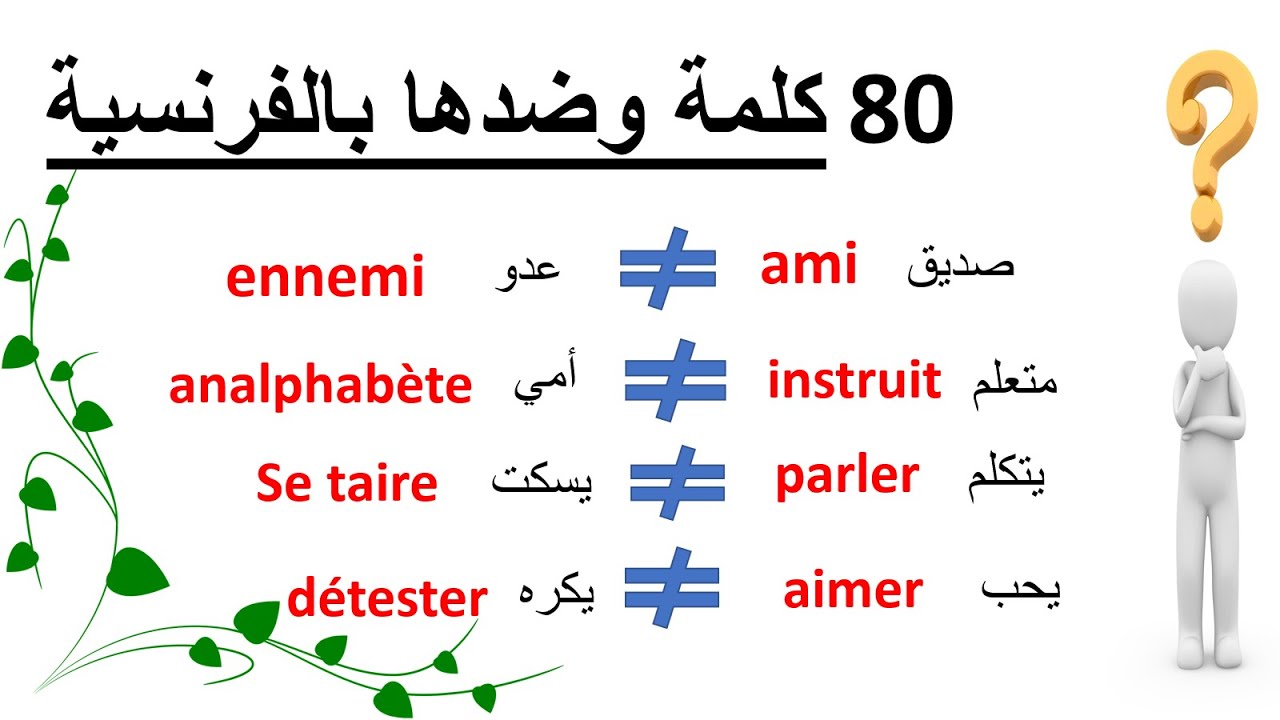 تعلم الفرنسية-- 80 كلمة وضدها بالفرنسية