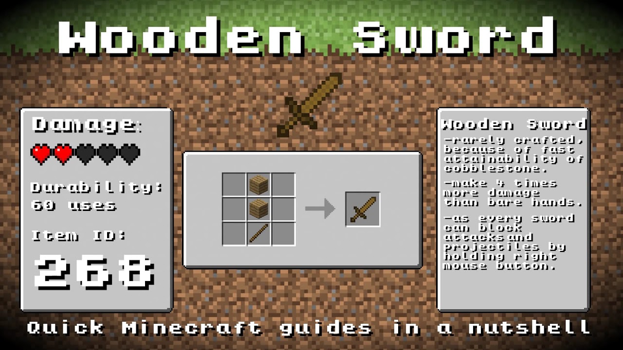 Minecraft - Wooden Sword! Recipe, Item ID, Information! *Up to date