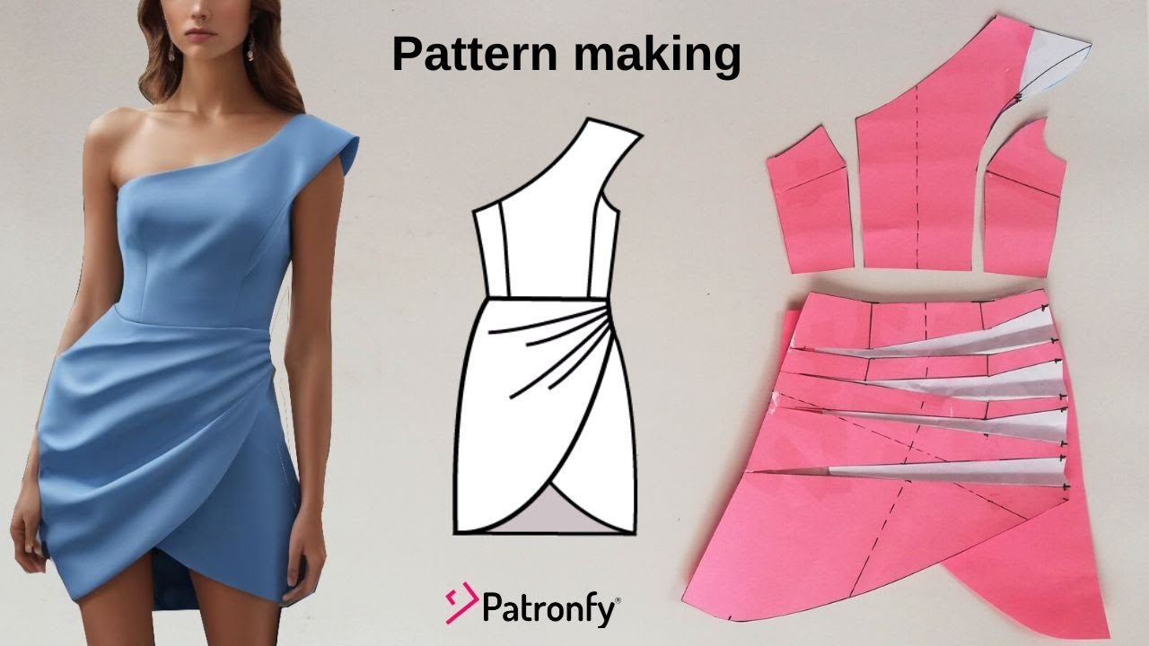 327.-Asymmetric neckline, one-shoulder strap, and draped side skirt elegant dress