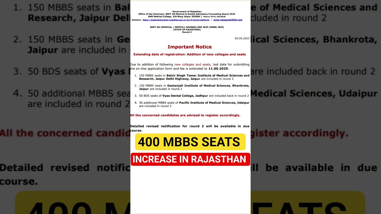 🤯😱 400 MBBS SEATS INCREASE IN RAJASTHAN ROUND 2 COUNSELLING | CUT OFF DOWN 😲