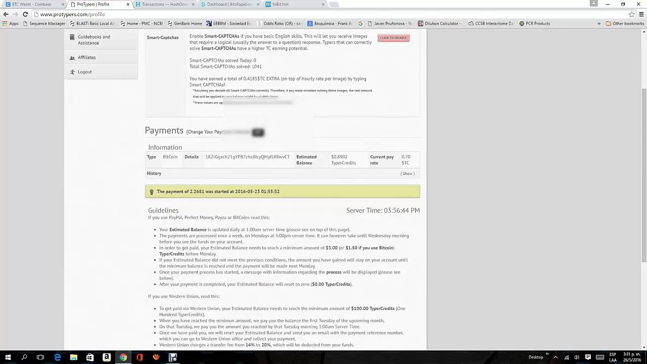 pruebas de pago HASHOCEAN BITSRAPID y PROTYPERS