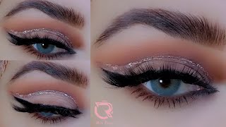 طريقة مكياج كت كريس نيود مع ايلاينر جليتر للعيون المبطنة/cut crease eyeshadow tutorial