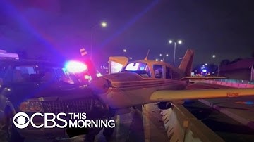 Plane hits SUV during emergency landing on highway