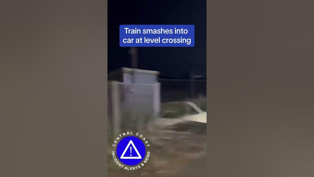 Moment train smashes into car at level crossing