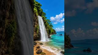 Paradise Waterfall by the Ocean 🌊 Relaxing Tropical Beach Ambience