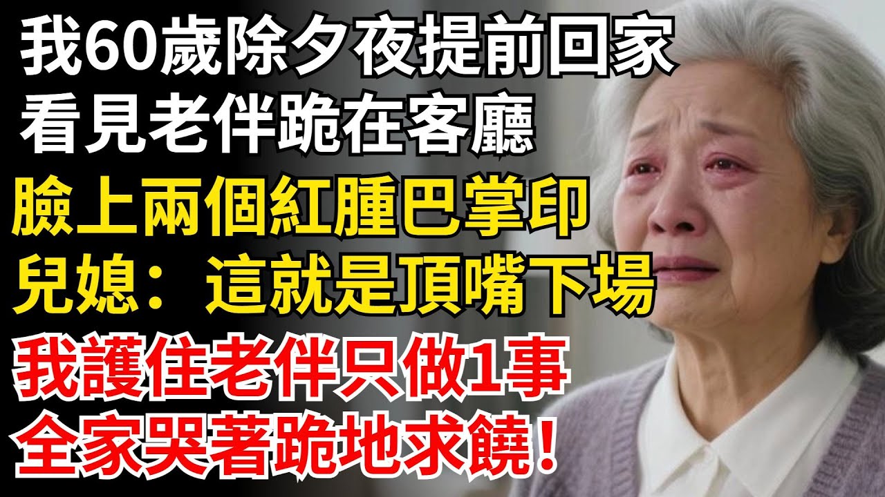 我60歲除夕夜提前回家，看見老伴跪在客廳，臉上兩個紅腫巴掌印，兒媳：這就是頂嘴下場！我護住老伴只做1事，全家哭著跪地求饒！#晚年生活#中老年生活#為人處世#生活經驗#情感故事#幸福人生
