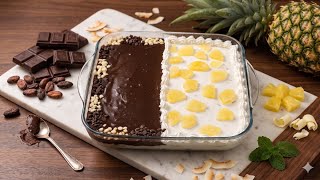 Half Chocolate🍫 & Half Pineapple🍍 Dessert | 2 Flavours in 1 Cake Dessert#ChocolateDessert #Pineapple