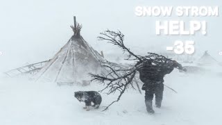 Extreme Winter Camping in Alaska (-35C) Hot Tent Camping In A Snowstorm HOT TENT