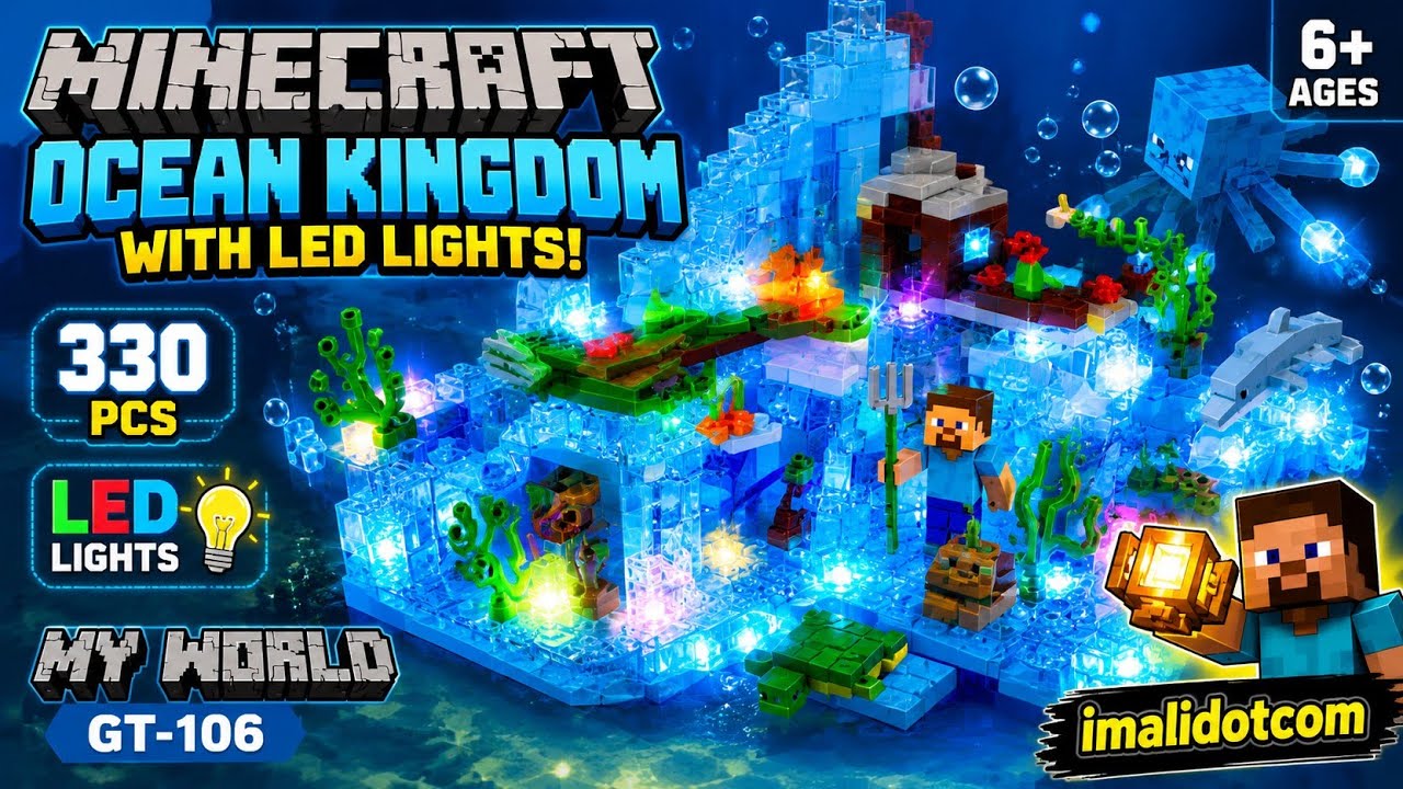 🔥 Minecraft Ocean Kingdom with LED Lights! 🌊 My World GT-106 330PCS Building Blocks 🌊 #imalidotcom