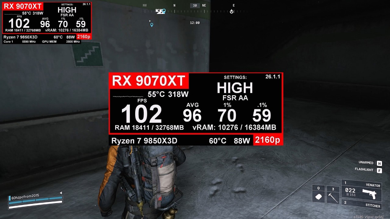 Arc Raiders: RX 9070 XT + Ryzen 7 9850X3D 4K 2180p HIGH FSR AA