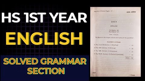 HS 1st year English question paper 2024 # Solved grammar #Class 11 #AHSEC exam question paper 2024 #