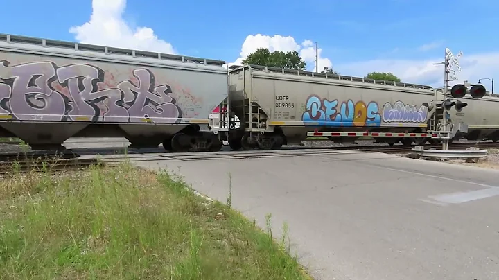 2 Engine BNSF Freight Train Runs Through Fort Madison IA & Over Mississippi River Swing Bridge