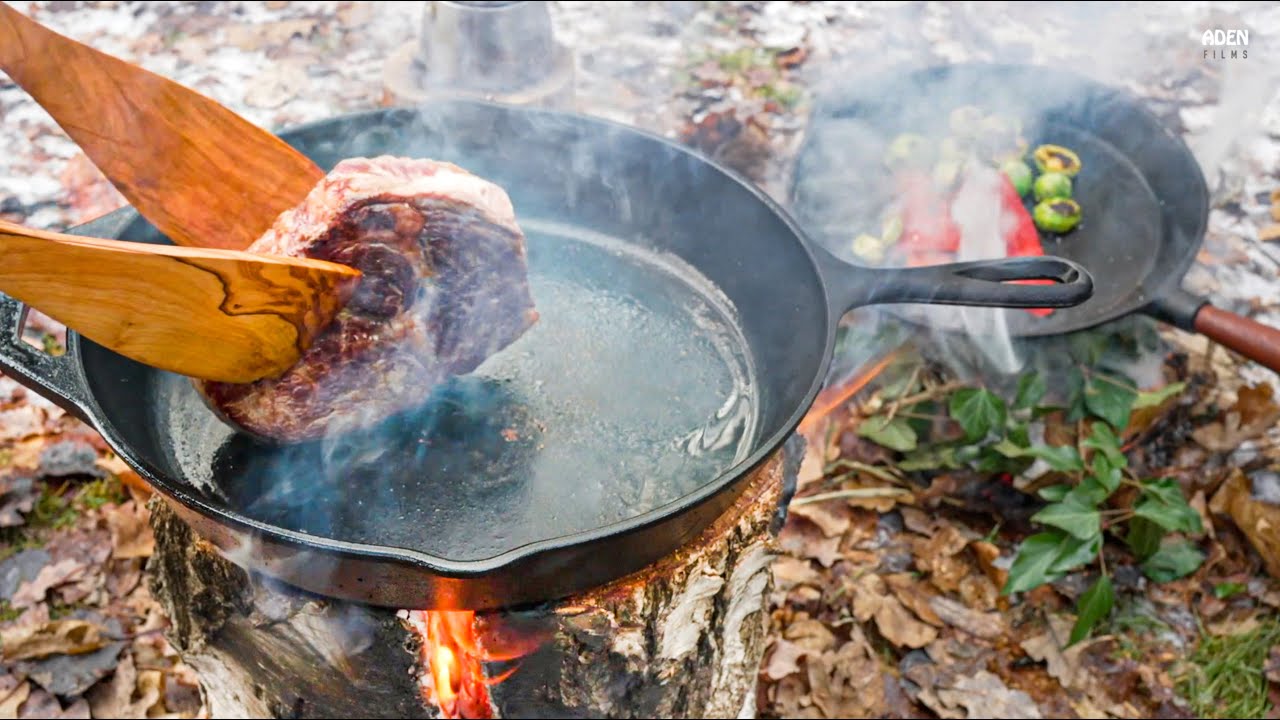 Building Swedish Torch: Argentine Steak & Brussels Sprouts in Cast Iron Pans