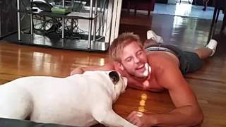 Playing with Tito the Bulldog