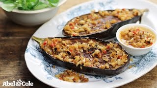 How to make dhaba style Roasted Eggplant In Peanut Curry Spiced With Schezwan Sauce recipe at home