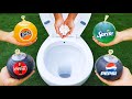 Experiment !! BALLOONS vs Coca Cola, Sprite, Pepsi, Fanta and Mentos in Toilet