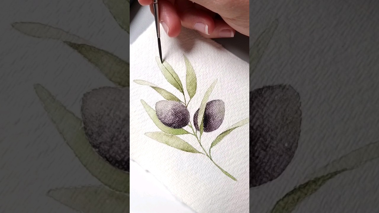 Olivenzweig in Aquarell ganz einfach malen - YouTube