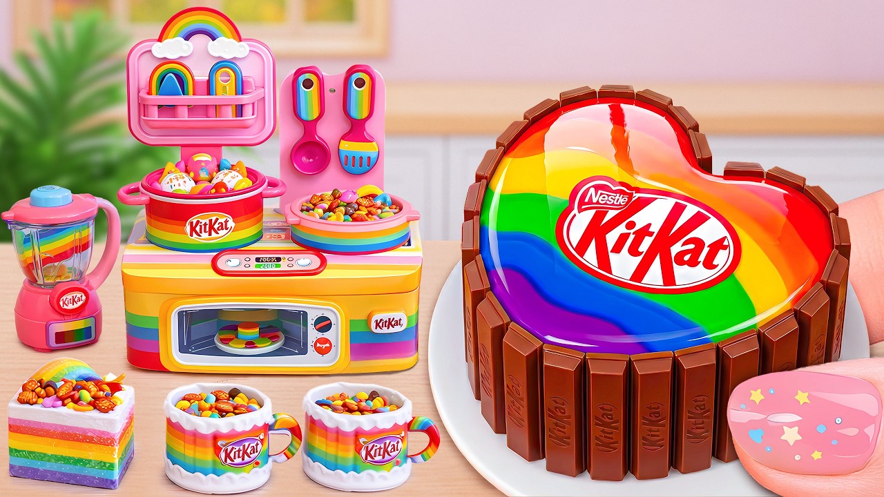 🌈 How To Make a Mini Rainbow KitKat Chocolate Heart Cake 🍫 Kue Hati Cokelat KitKat Pelangi Mini