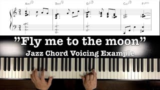 ”Fly me to the moon” Jazz chord voicing example, break down chords