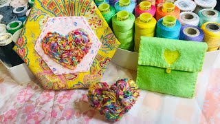 26. Ort rainbow heart brooch hexi & keyring | slow stitch embellishment #slowstitching