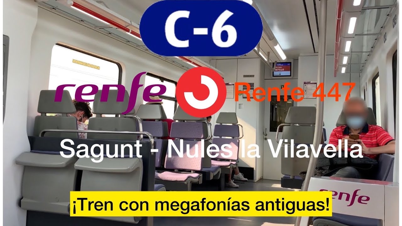 [TREN CON MEGAFONÍAS ANTIGUAS]Viaje 447-305M Sagunt a Nules-la Vilavella Renfe Cercanías C-6