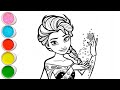 Cute Elsa Frozen Drawing for kids, Painting &amp; Coloring for kids | Let's Draw Together
