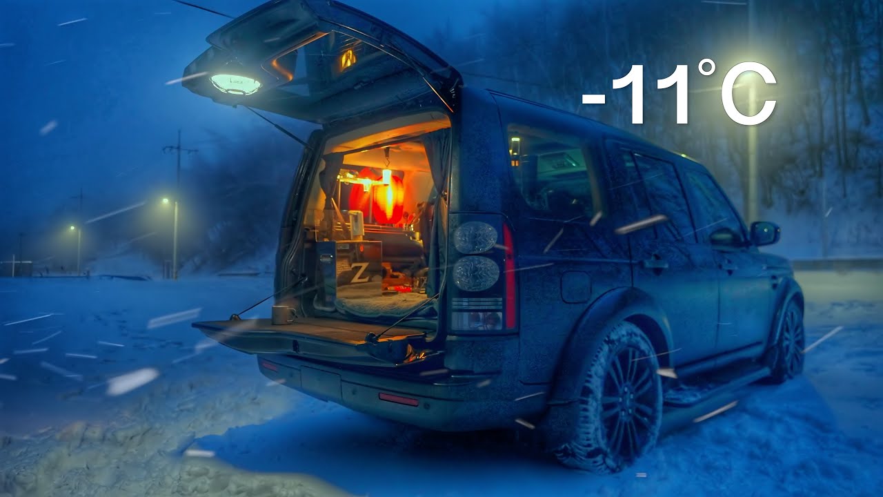 -11 degrees, comfortable car camping alone in a snowy place - YouTube