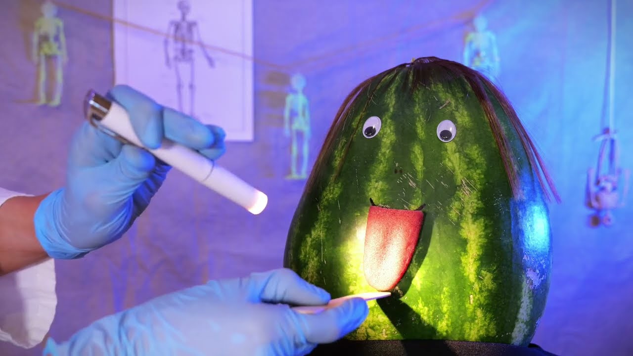 ASMR Cranial Nerve Exam on Watermelon ~ Realistic Eyes, Ears & Smell Test