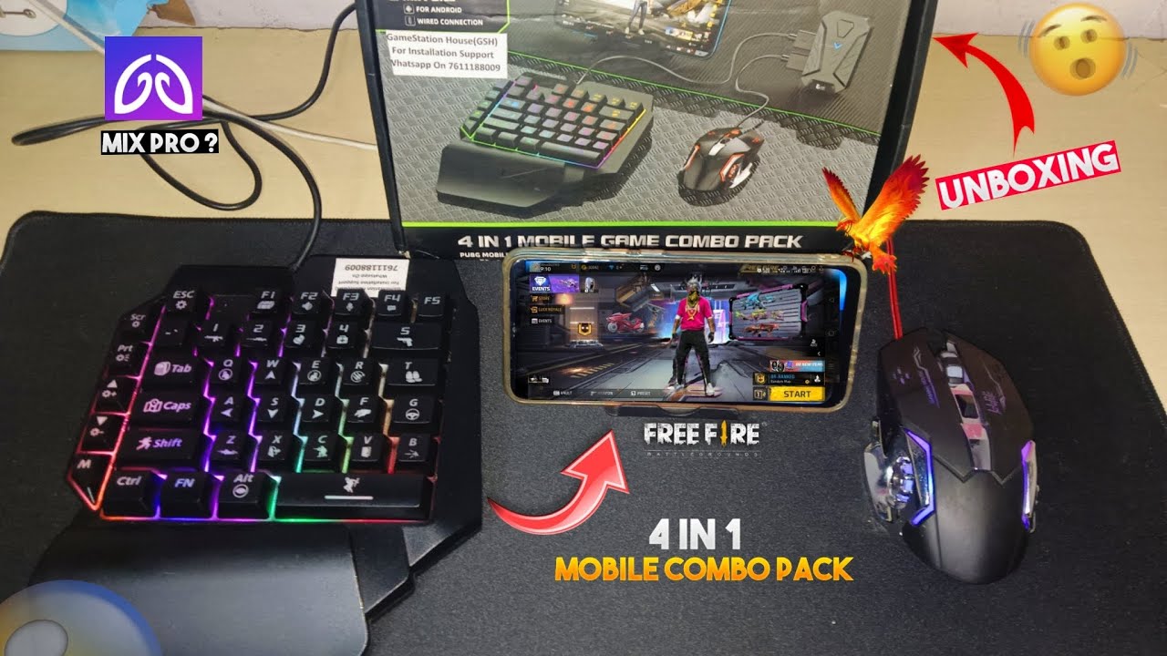 "4 IN 1 MIX PRO Combo" Unboxing🎁 and Complete Tutorial 🔥 | How to play free fire ⌨️🖱️📲 2024