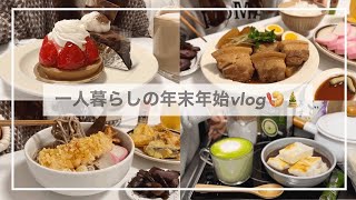 一人暮らしの帰省しない年末年始vlog🎍🍤/年越しそばを食べて初詣に行く/豚の角煮、お餅入りぜんざい、カレー南蛮蕎麦、天ぷら、鳴門鯛焼本舗