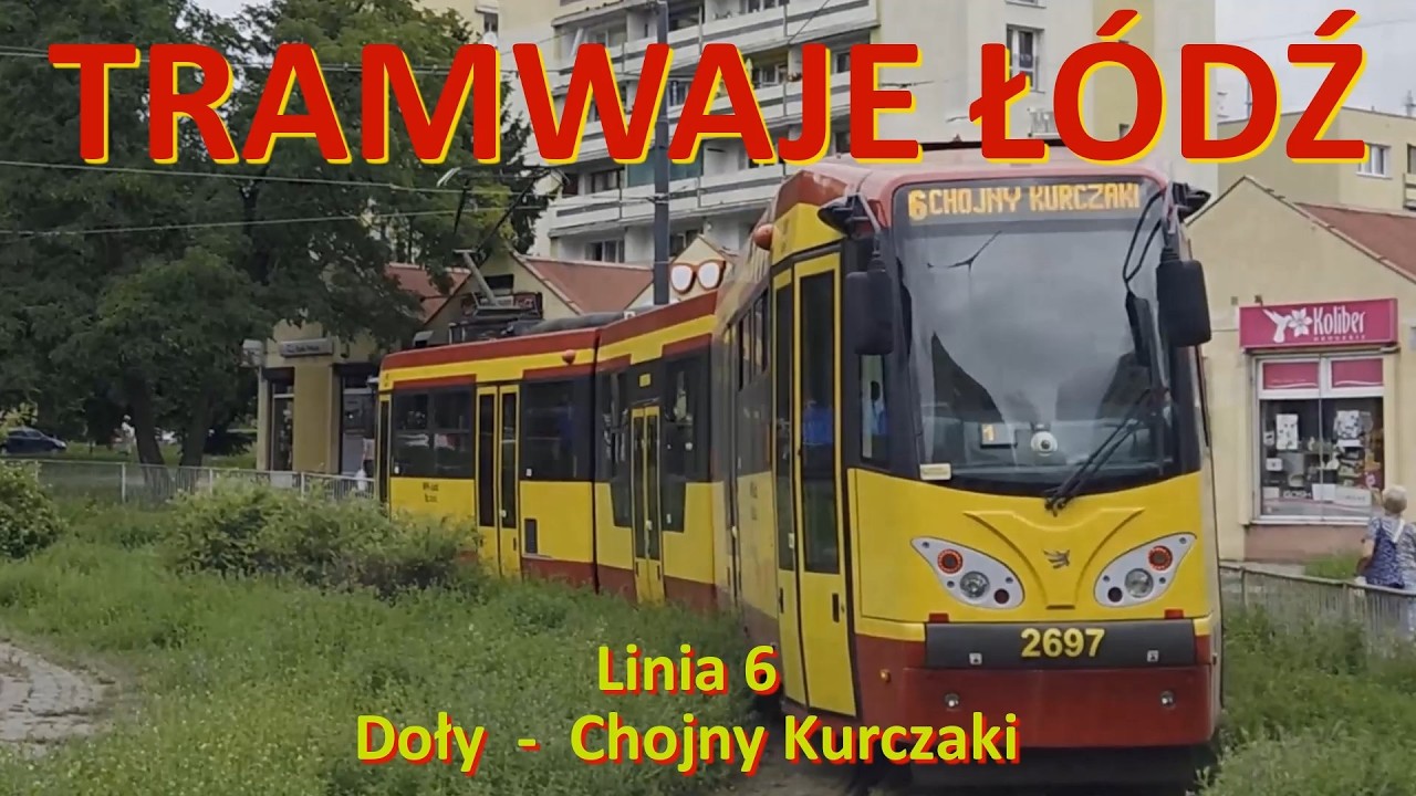 Tramwaje Łódź. Linia 6 Doły - Chojny Kurczaki. Cała trasa/Tram line 6 in Łódź (Poland). Entire route