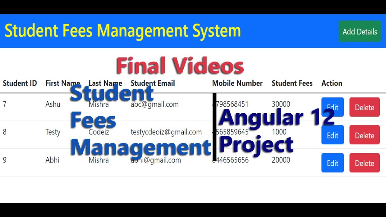 Student fees. Angular Project.