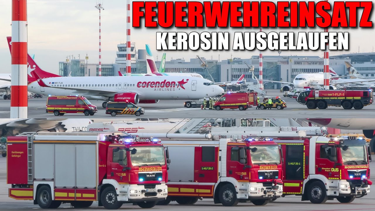 [FEUERWEHREINSATZ AM DÜSSELDORF AIRPORT!] - Ausrücken der Flughafenfeuerwehr ~ Ausgelaufenes Kerosin