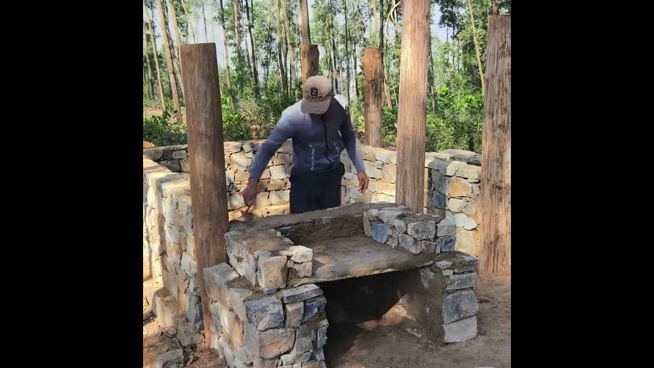 Man Spent 15 Days to Build a House of STONES and LOGS in the Forest.part 1