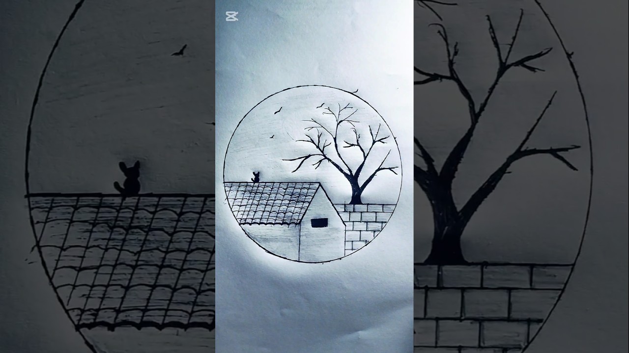 Easy Pencil Sketch: A Lonely House & Tree 🌲 #art #drawing