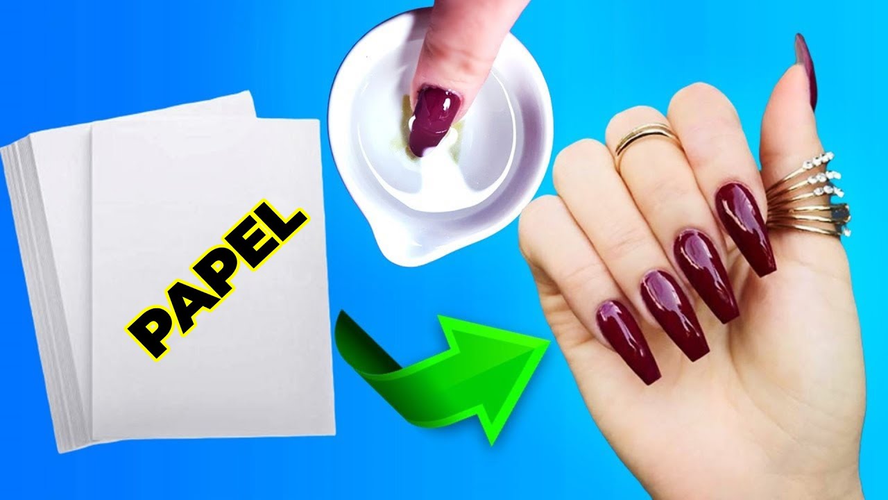 COMO HACER UÑAS FALSAS RESISTENTES AL AGUA CON UN PAPEL en 5 minutos - TRUCOS PARA UÑAS