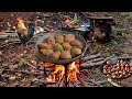 In the Village, the Grandmother Collects Chestnuts and Cooks the Cutlet