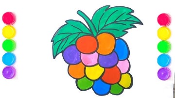 Draw grapes super easy - Draw  grapes and color the rainbow | How to draw grapes - Grapes drawing