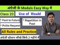 Use of Would। Modals। Class 20। Rules and Practice। Spoken English