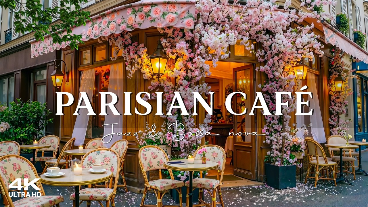 Romantic Spring Paris Café Ambience 🌸 Relaxing Jazz & Gentle Bossa Nova Music for Stress Relief