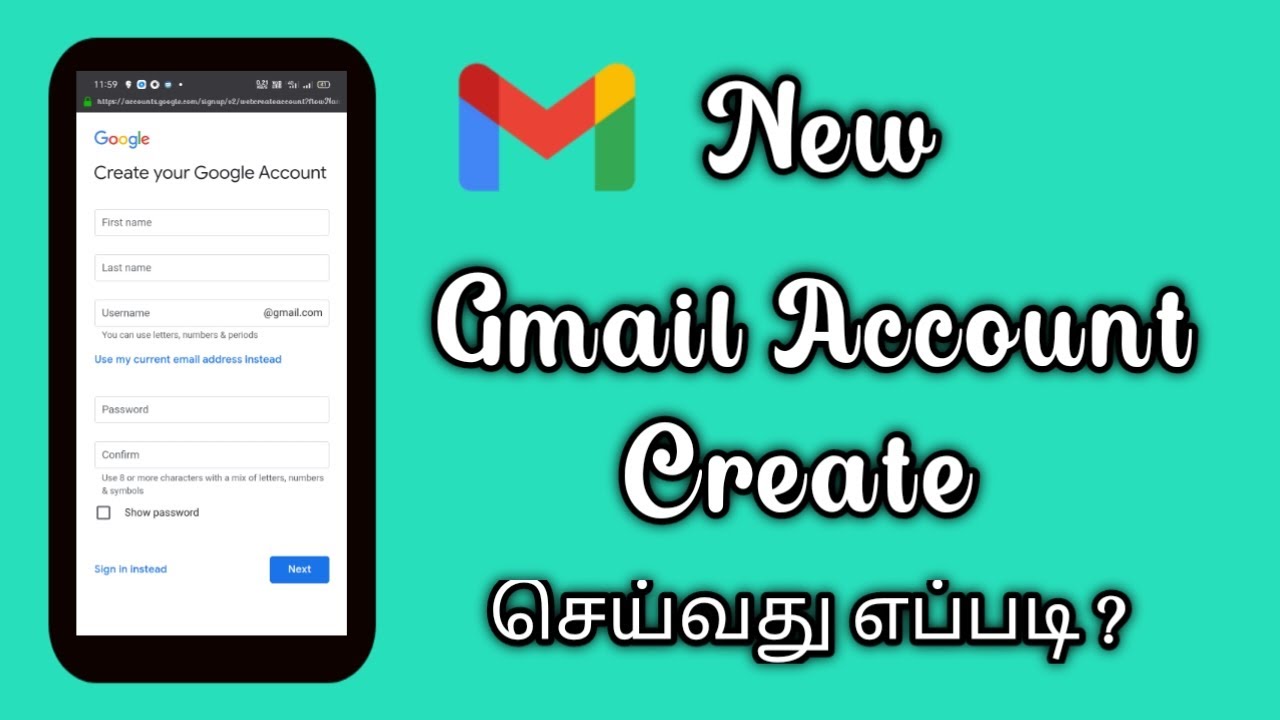 create new gmail account in mobile tamil
