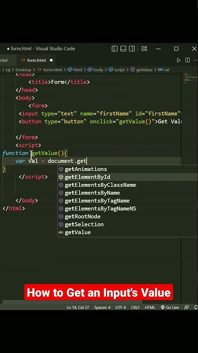 how to get input value in js | input form js | get input value ...