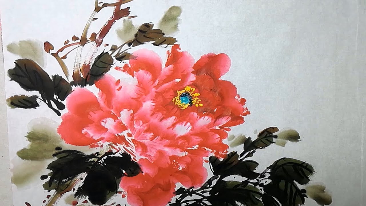 Chinese brush art of peony flower YouTube