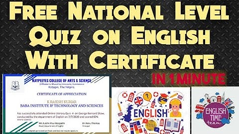 Free National Level Quiz on English certificate in 1 Minutes|free online quiz|verified courses quiz