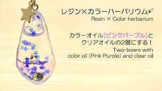 【レジン/resin】レジン×カラーハーバリウム*゜[ピンクパープル]とクリアオイルの2層！Resin × Color herbarium. With [Pink Purple] and clear.