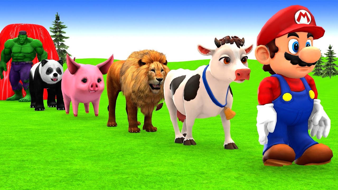 Long Slide Game With Elephant Gorilla Buffalo Hippopotamus Tiger - 3d Animal Game - Funny 3d Animals