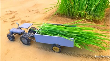 top diy tractor making mini tractor pulling heavy loaded trolley with grass || @keepfarming